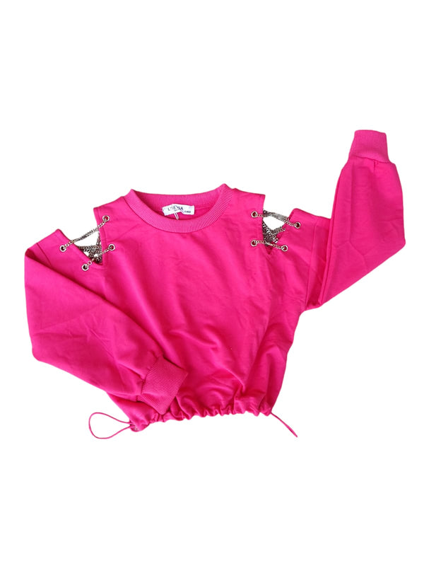 Sweatshirt Infantil Rosa com Detalhes em Corrente