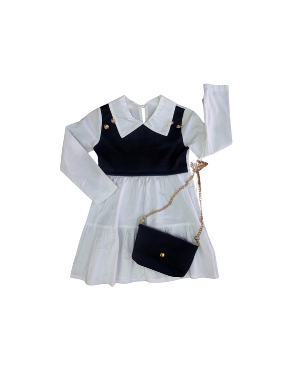 Vestido Preto e Branco com Carteira Elegante