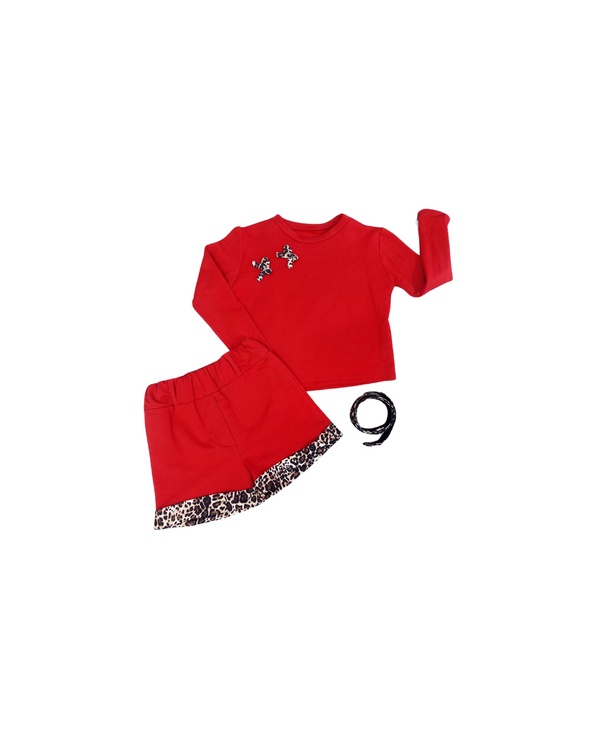 Conjunto Vermelho com Detalhes de Leopardo para Criança