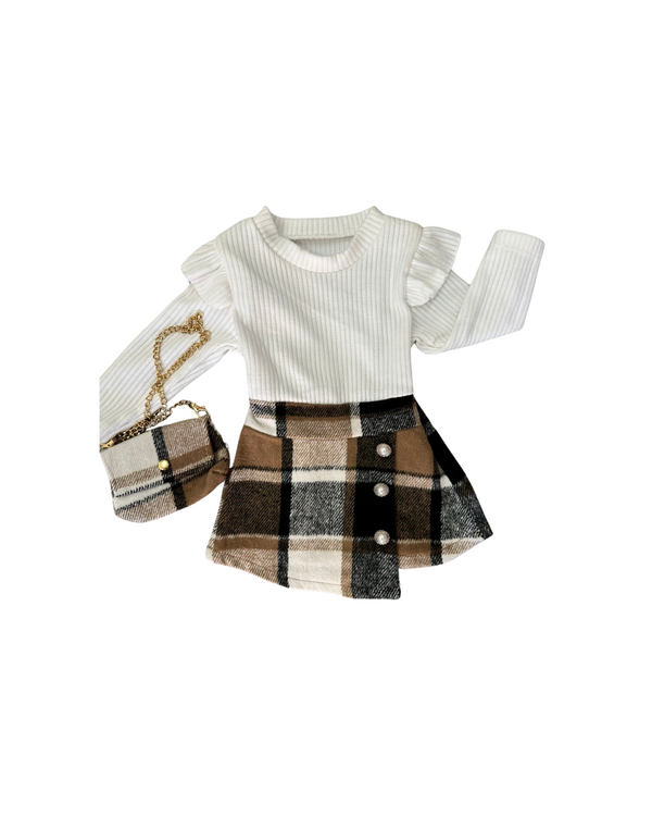 Conjunto Xadrez com Blusa de Malha e Bolsa