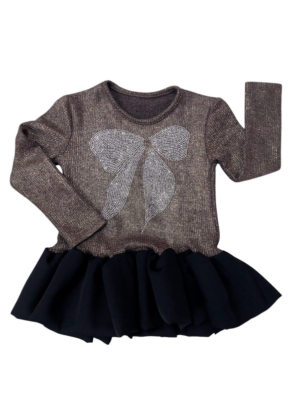 Vestido Infantil com Laço Brilhante