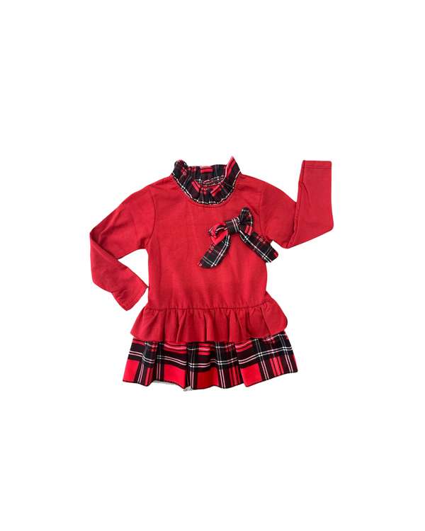 Vestido Vermelho com Detalhes em Xadrez