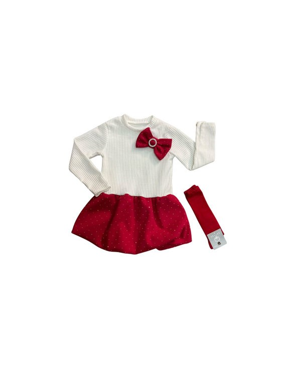 Vestido Vermelho e Branco com Laço